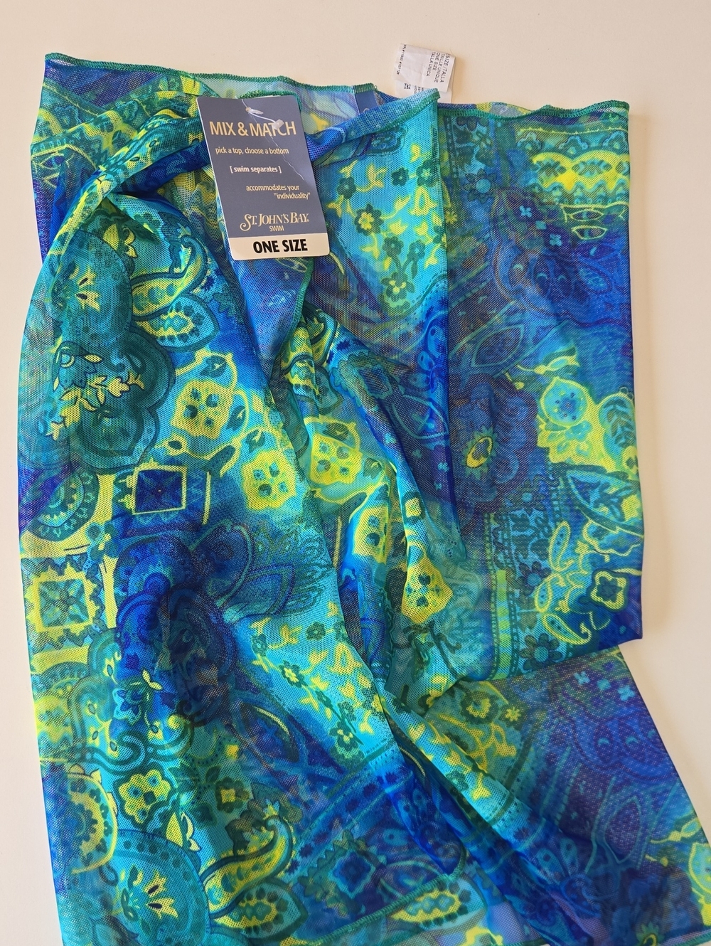 NEW St. John's Bay One Size Mix & Match Sheer Cover Up - Blue & Green Paisley